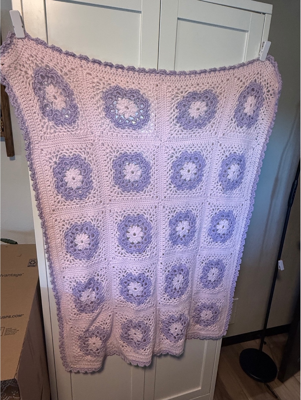 Handmade Crochet Granny Square Daisy uBaby Throw Blanket in Pink and Lavender